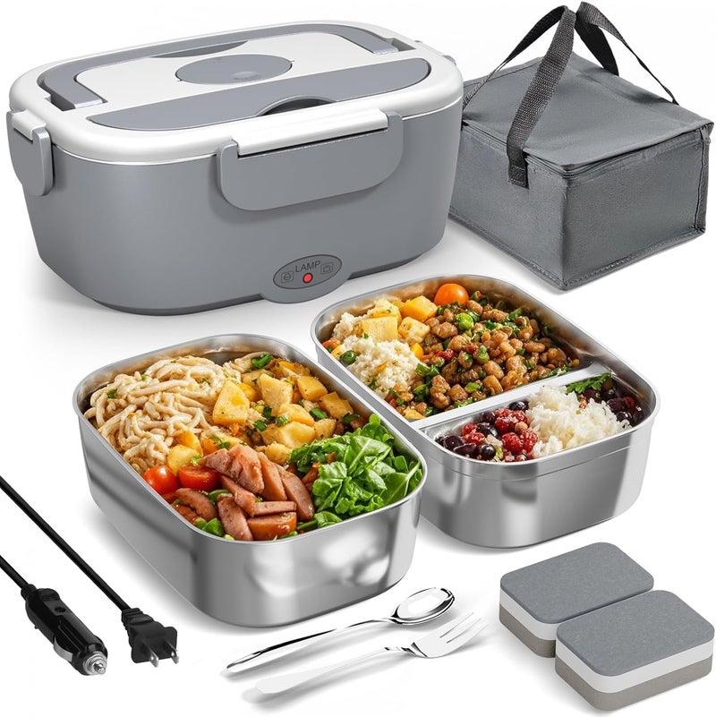 Sitlais Heated Lunch Box for Men&Women - 80W Electric Lunch Box for Adults with Dual 1.5L 304 Stainless Steel Containers Fast Heating Portable Food Warmer for Car&Truck Travel lonchera electrica - Image 1